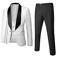 UNINUKOO Mens Floral Suits 3 Piece Tuxedo Suit Slim Fit Jacquard Tux Suit Set Shawl Lapel for Wedding Prom Suit