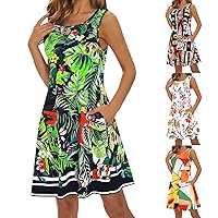 Dresses for Women Going Out Sleeveless Bohemian Cocktail Dresses Hawaiian Graphics Knee Length Loungewear Clothes