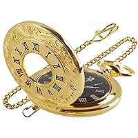 Glod Vintage Hollow Pocket Watch, Roman Digital Scale Men's Quartz Pocket Watches, Quartz Pocket Watch with Chain for Men-Gold