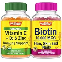 Organic Vitamin C + D3 + Zinc + High Potency Biotin, Gummies Bundle - Great Tasting, Vitamin Supplement, Gluten Free, GMO Free, Chewable Gummy