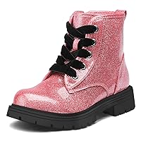 K KomForme Girls Glitter Ankle Boots Lace Up Waterproof Combat Shoes With Side Zipper for Toddler/Little Kid/Big Kid
