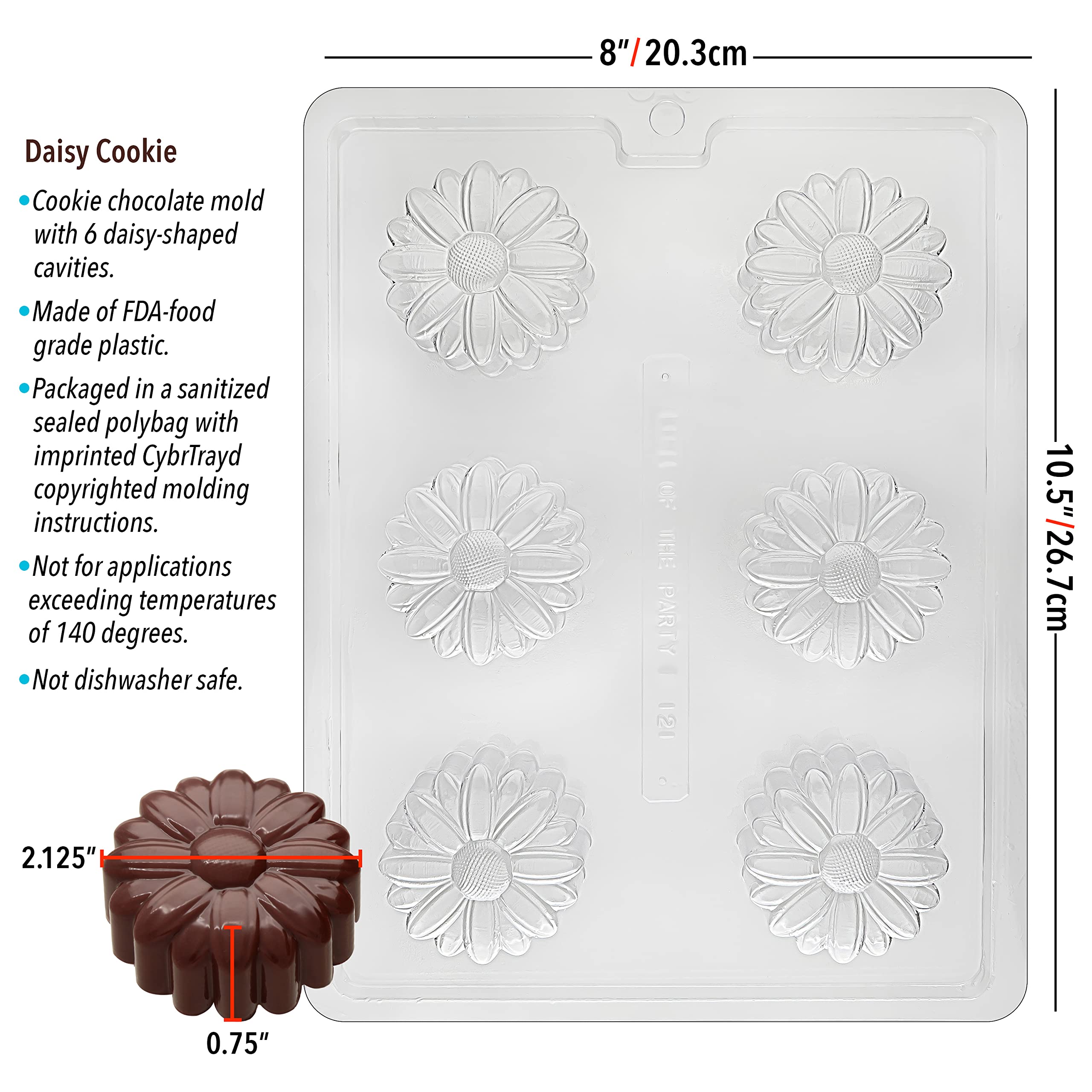 Cybrtrayd Life of the Party Daisy Cookie Flower Soap Chocolate Candy Mold in Sealed Protective Poly Bag Imprinted with Copyrighted Cybrtrayd Molding Instructions