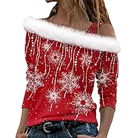 Formal Tops for Women,Women Merry Christmas Shirt Print Plaid T Shirt Long Sleeve Holiday Xmas Graphic Tops