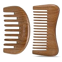 2 Packs Wood Comb Wide Tooth Green Sandalwood Hair Comb for Women