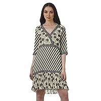 Casual Printed 3/4 Sleeve Georgette V-Neck Mini Custom Dress for Women