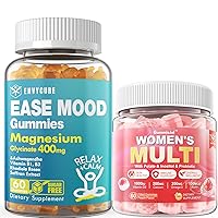 Sugar Free Magnesium Glycinate Gummies 400mg with Ashwagandha + Womens Multivitamin Gummies w Omega-3, Calcium, Enzymes & Probiotic