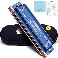 East top Diatonic Harmonica Key of Bb, 10 Holes 20 Tones 008K Diatonic Blues Harp Mouth Organ Harmonica with Blue Case, Standard Harmonica For Adults, Professionals and Students