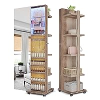 Lvifur 360° Rotating 63'' LED Jewelry Armoire,Full Length Mirror Large Capacity Floor Standing 3 Color Dimmable Jewelry Organizer Armoire with 4 rollers,Rear Storage Shelves