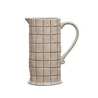 Bloomingville 8.5 Inches 46-Ounce Stoneware Wax Relief Grid Pattern in Reactive Glaze, Cream and Brown Pitcher