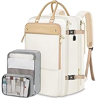 MATEIN Carry on Backpack for Women, 52L TSA Travel Laptop Backpack with USB Charging Port & Shoes Compartment, 17 Inch Extra Large Expandable Flight Approved Computer Bag with 2 Packing Cubes, Beige