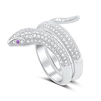 Sterling Silver Simulated Diamond Wrap Around Snake Ring (Size 4-9)