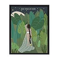 Kate and Laurel Sylvie Lady of the Forest Framed Canvas Wall Art by Queenbe Monyei, 18x24 Black, Tropical Inspirational Decor