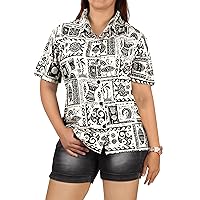 LA LEELA Hawaiian Shirts Womens Beach Short Sleeve Blouse Shirt Button Down Vacation Dress Summer Blouses for Women