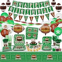 Football Party Supplies - Football Balloon, Happy Birthday Banner, Football Pendant, Cake Toppers, Crepe Paper, Plates, Napkins, Cups and Tablecloth for Sports Game Day Decorations, Serves 20 Guests