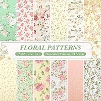 6 Inch Flower Scrapbook Papers, 24 Sheets Floral Plant Dots Pattern Cardstock Single-Sided Decorative Paper Pad for DIY Craft, Junk Journaling, Card Making, Origami, Gift Wrapping