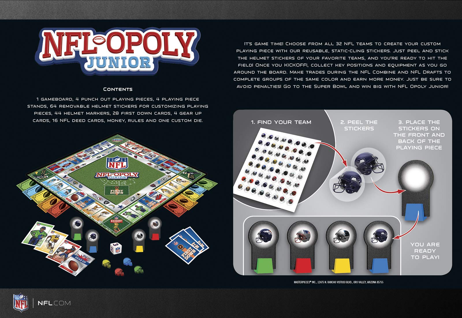 MasterPieces NFL-Opoly Junior Board Game, Collector's Edition Set, For 2-4 Players, Ages 6+