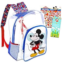 Fast Forward Mickey Clear Backpack for Boys 8-12 - Bundle with Mickey Mouse Backpack for Boys 16 Inch, Mickey Stickers, More | Transparent Mickey Backpack for Kids School Supplies