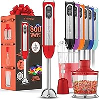 Multi-use immersion Blender, Hand Blender with Powerful Copper Motor 800W, High Speed, Turbo Mode, 3 in 1 Handheld Blender Stick Stainless Steel Blades, (Red)