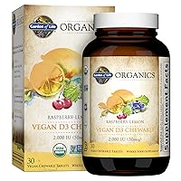 Organics Vegan Vitamin D3 Chewable - Raspberry Lemon, 2,000 IU (50mcg) Whole Food Vitamin D3 from Lichen Plus Food & Mushroom Blend, Gluten Free, 30 Chewable Tablets