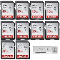 SanDisk 16GB (10 Pack) Ultra Class 10 SDHC 80MB/s UHS-I Memory Camera Card SDSDUNC-016G-GN6IN Bundle with (1) GoRAM USB 3.0 Card Reader