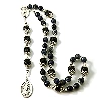 Catholic Prayer Beads Saint Michael Guardian Angel Chaplet Sodalite Gemstone with Blessed with Anointing Oil