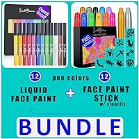 Jim&Gloria Face Paint Brush Pen Set Sweatproof Smudge Proof Water Resistance 12 Colors + Washable Face Paint Kit with Gold And Silver 12 Large Colors