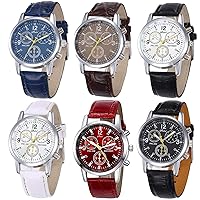 6 Pack Men's Leather Quartz Watch Geneva Boys Casual Dress Wrist Band Watches Wholesale Lots Set