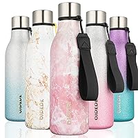 BJPKPK Insulated Water Bottles, 18oz Stainless Steel Metal Water Bottle with Strap, BPA Free Leak Proof Thermos, Mugs, Flasks, Reusable Water Bottle for Sports& Travel, Blossom