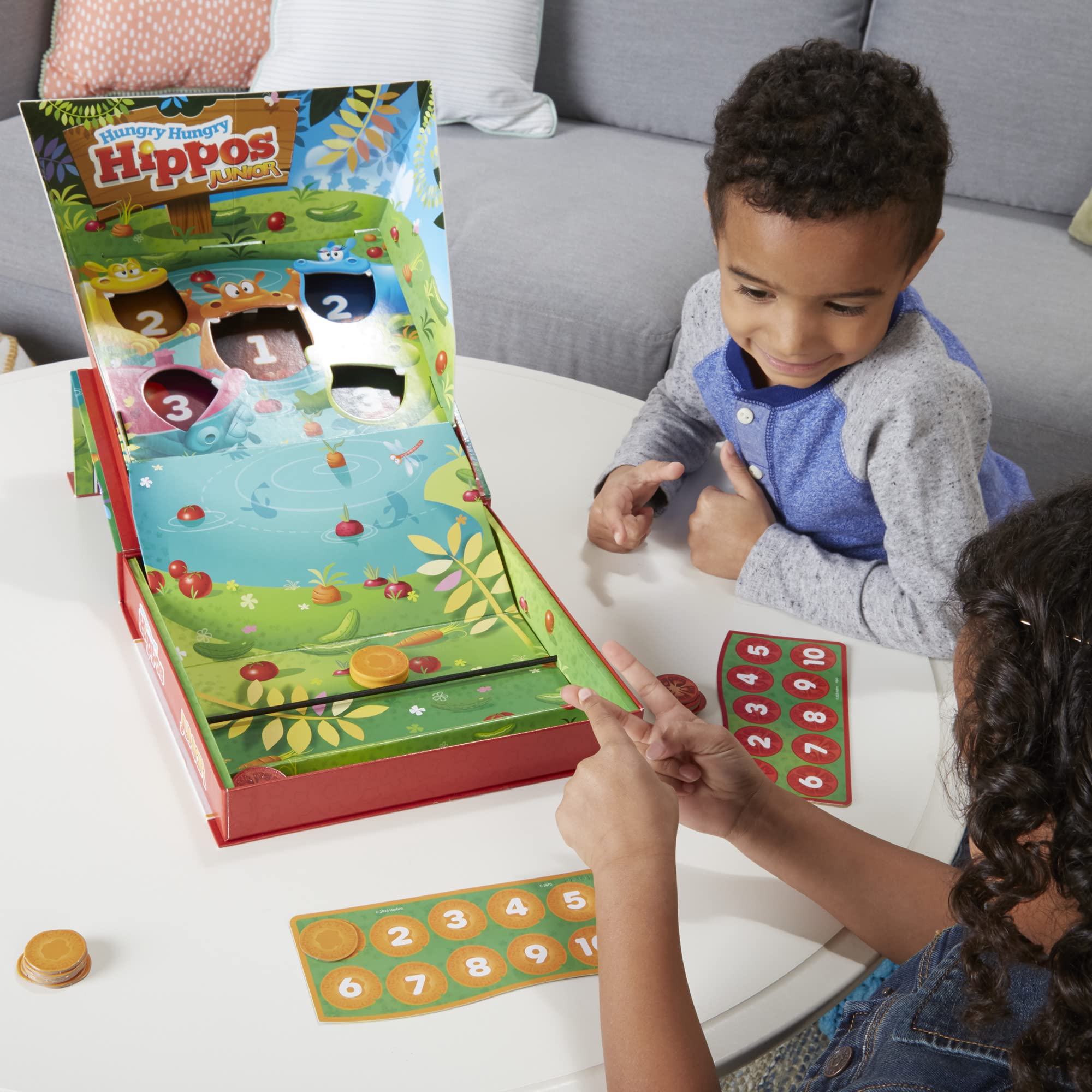 Hungry Hungry Hippos Junior Board Game, Preschool Games Ages 3+, Kids Board Games for 2-4 Players, Kids Games, Counting & Number Game