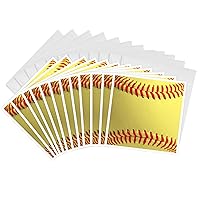 3dRose Softball close-up photography print - yellow and red soft ball for sport fans - Greeting Cards, 6 x 6 inches, set of 12 (gc_120271_2)