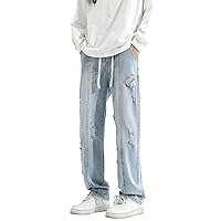 Mens Baggy Jeans Relaxed Fit Elastic Waist Distressed Cargo Denim Pants Trousers