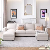 U-Shaped Living Room 3 Pieces Upholstered Sectional Sofa Sets with Removable Ottomans, Beige