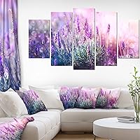 Growing and Blooming Lavender-Floral Photo Canvas Art Print-60x32 5 Piece, 60 x 32 in-5 Panels Diamond Shape, Purple