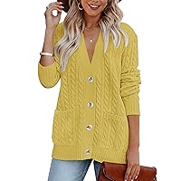 MEROKEETY Women's 2024 Long Sleeve Cable Knit Button Cardigan Sweater Open Front Outwear Coat with Pockets