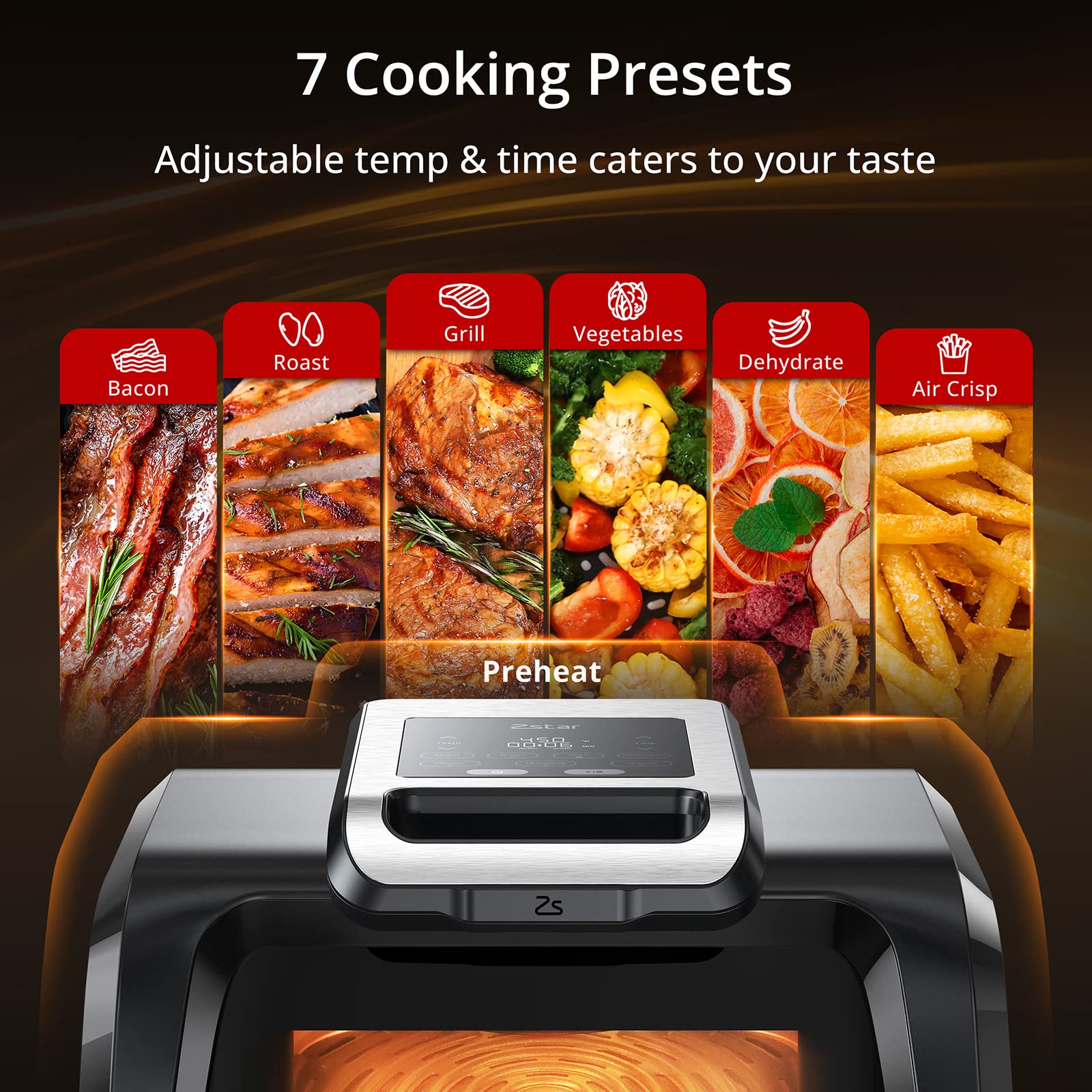 Zstar Indoor Grill Air Fryer Combo with See-Through Window, 7-in-1 Smokeless Electric Air Grill up to 450°F, 1750W Contact Grill with Non-Stick Removable Plates, Even Heat, Silicon Tongs as Gift, 4Qt