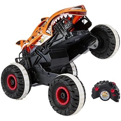 Hot Wheels Rc Monster Trucks Unstoppable Tiger Shark in 1:15 Scale, Remote-Control Toy Truck with Terrain Action Tires