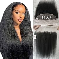 Brazilian Virgin Kinky Straight Human Hair Pre Plucked Full Lace Frontals Pieces 22 Inch 1B Natural Color 13X4 Ear To Ear Lace Frontal Closure With Baby Hair