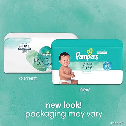 Pampers Aqua Pure Sensitive Baby Wipes, 99% Water, Hypoallergenic, Unscented, 12 Flip-Top Packs (672 Wipes Total) [Packaging May Vary]