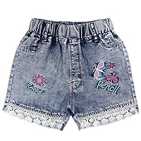 Peacolate 4-11Y Little&Big Girls Summer Denim Shorts Elastic Waistband Flower Ripped Jeans