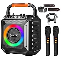 Karaoke Machine with Two Wireless Microphones, Portable Karaoke Machine for Adults & Kids, Karaoke Microphone with PA System, LED Lights, Karaoke Speaker Supports for TF Card/USB, AUX in, FM, REC