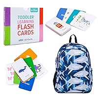 Wildkin 15-Inch Backpack and Learning Flash Cards Bundle: Fun Educational Card, and Comfortable Kids Adventures (Sharks)