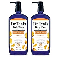 Dr Teal's Body Wash with Pure Epsom Salt, Glow & Radiance with Vitamin C & Citrus Essential Oils, 24oz (Pack of 2) (Packaging May Vary)