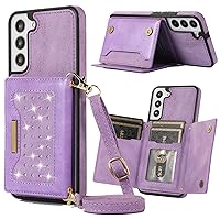 XYX Wallet Case for Samsung S23 FE, Crossbody Strap PU Leather RFID Blocking Credit Card Holder Card Cases Women Girl with Adjustable Lanyard for Galaxy S23 FE 5G, Purple