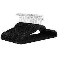 Amazon Basics Slim, Velvet, Non-Slip Suit Clothes Hangers, Black/Silver - Pack of 50