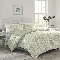 Laura Ashley Home - King Duvet Cover Set, Reversible Cotton Bedding with Matching Shams, Lightweight Home Decor for All Seasons (Natalie Sage,3 pcs, King)