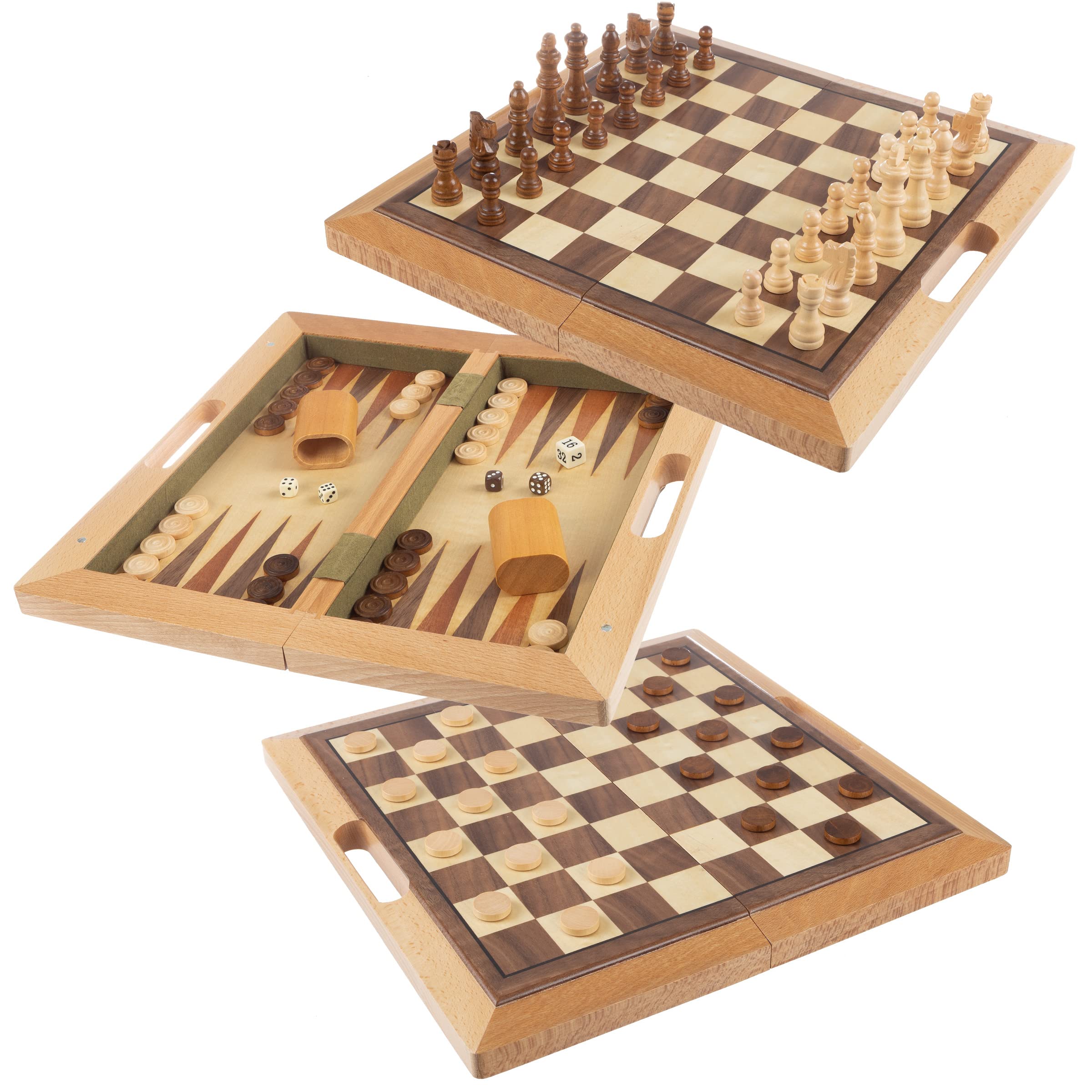 Trademark Games Hey! Play! Deluxe Wooden Chess, Checker and Backgammon Set, Brown