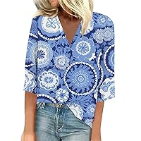 Women's 3/4 Sleeve T Shirts, Tops Floral Print Vintage Fashion Casual Loose Neck Plus Size Sunflower, S, 3XL