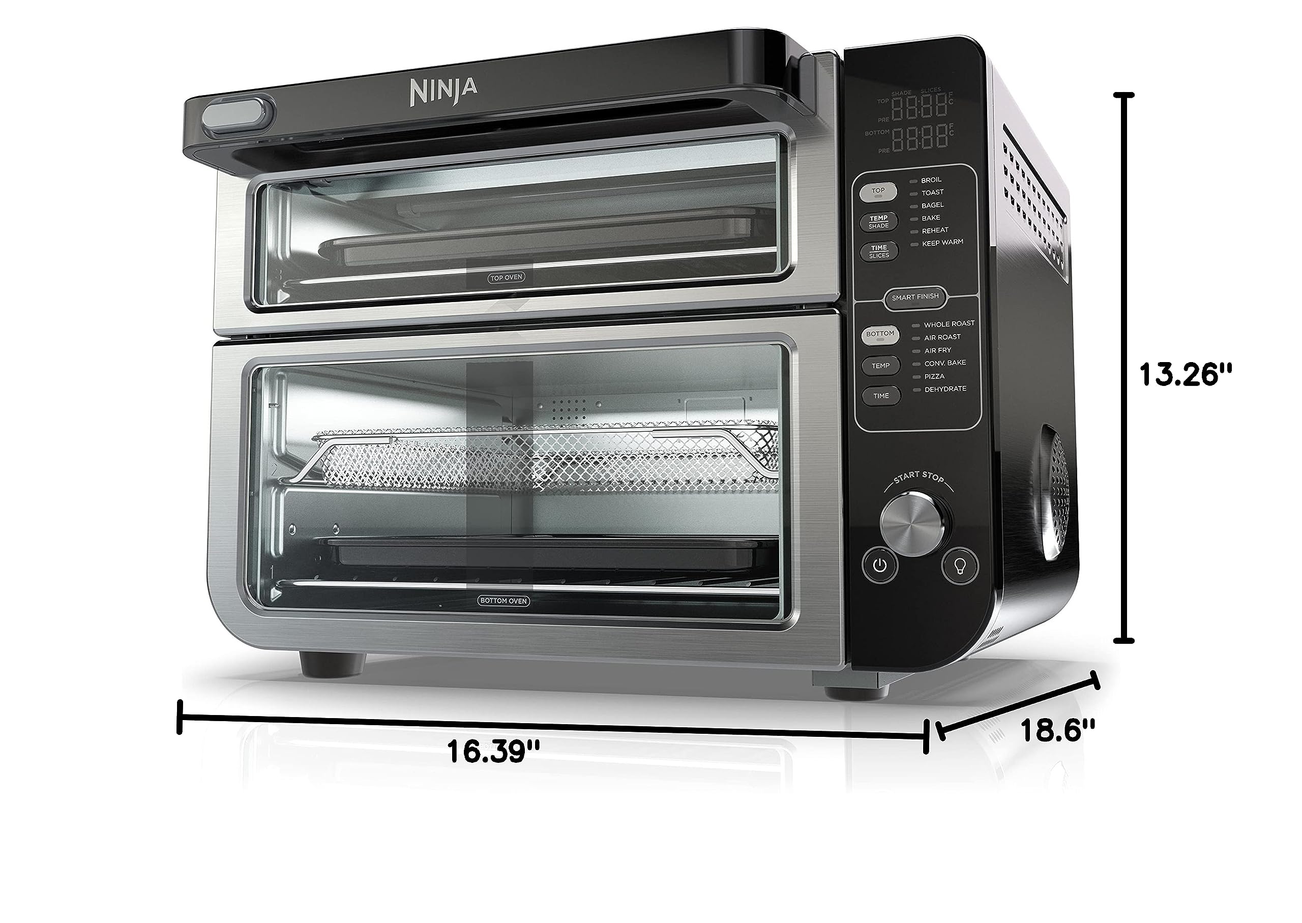 Ninja DCT401 12-in-1 Double Oven with FlexDoor, FlavorSeal & Smart Finish, Rapid Top Convection and Air Fry Bottom , Bake, Roast, Toast, Air Fry, Pizza and More, Stainless Steel