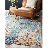 Unique Loom Vita Collection Traditional Over-Dyed Saturated Floral Medallions Area Rug (3' 3 x 5' 3 Rectangular, Turquoise/Ivory)