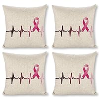 Pink Ribbon Breast Cancer Heartbeat Linen Pillow Case Pattern Print Pillow Cover Zippered Cushion Covers for Sofa Bed 18